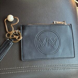 Marc New York Black Leather Wristlet Card Holder with Gold Hardware